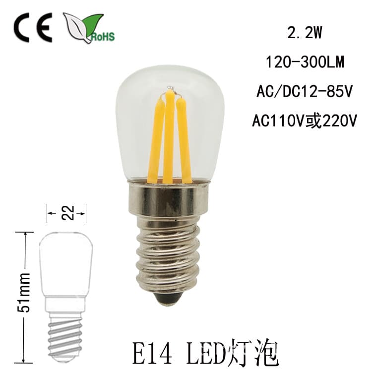 T22 LED Mini Refrigerator Light Bulb Crystal Chandelier E14 Small Screw Base 3W LED Indicator 220V Filament Bulb
