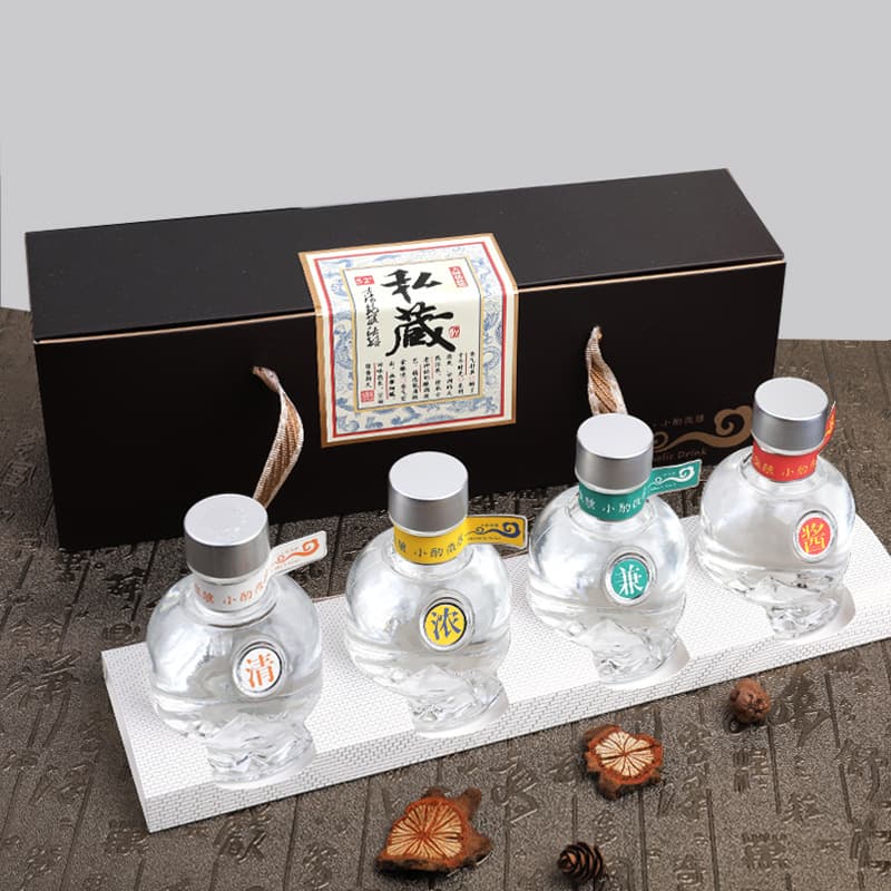 Universal 125ml glass liquor bottle gift sets, 4-pack mountain-bottom small wine bottle packaging boxes