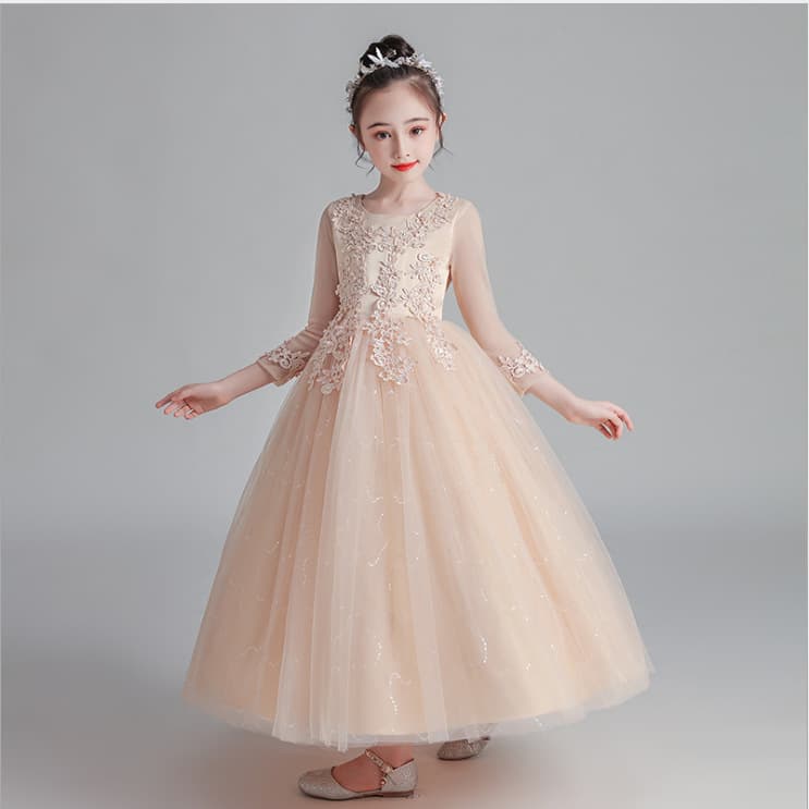 2026 Summer New Princess Dress for Girls Long Sleeve Tulle Children's Gown Performance Dress