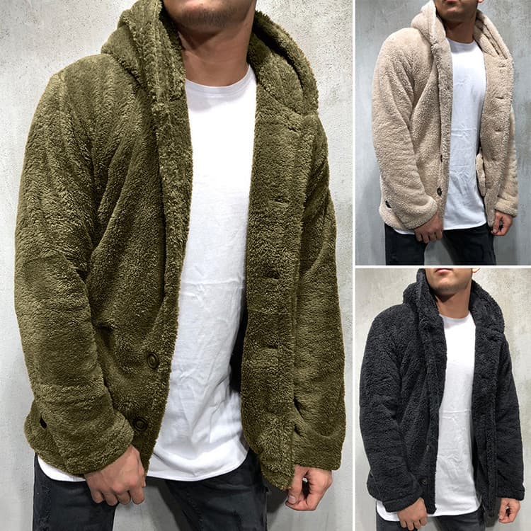 2025 Export Cross-border Autumn/Winter Season Men's Hooded Solid Color Fleece Jacket, European and American Fashion Trend Men's Clothing Ready Stock