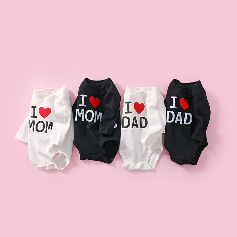 Baby Infant Cotton Black White I Love Dad I Love Mom Cute Photo Bodysuit Diaper Cover