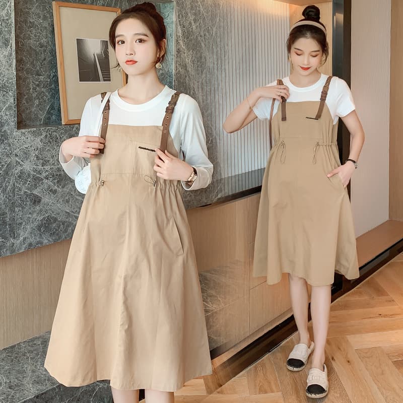 Maternity Dress 2026 Spring Summer Faux Two-Piece Set Summer Fashionable Mom Dress Loose Suspender Skirt