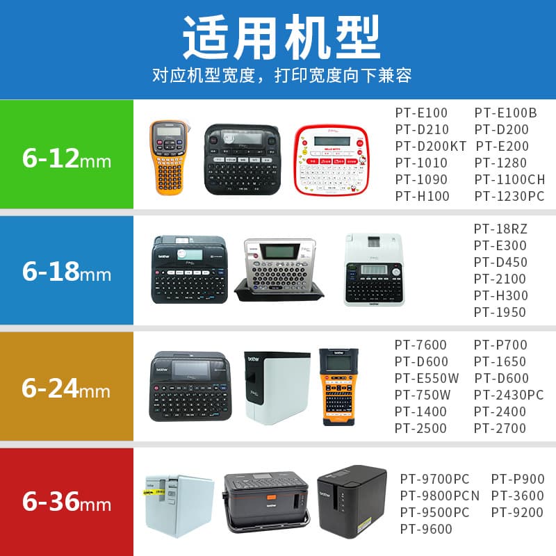 Compatible Brother Label Printer Tape 12mm PT-E100B/D210/D450/115B Laminated Adhesive Label Paper