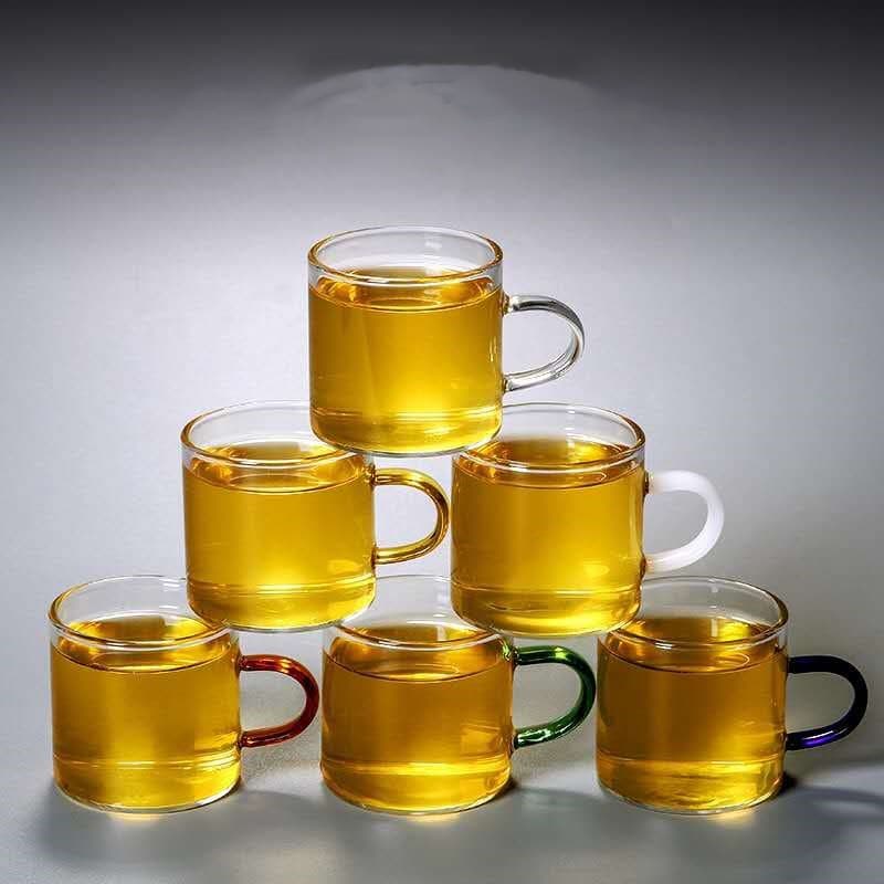 Factory wholesale borosilicate glass small teacup with handle, transparent Kung Fu teacup, glass tasting cup with small handle