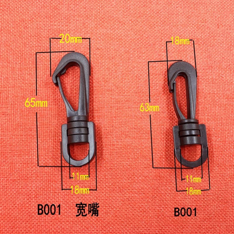 Manufacturer direct sales, in-stock supply of high-quality luggage accessories 1cm plastic hook buckles, elastic cord hooks.