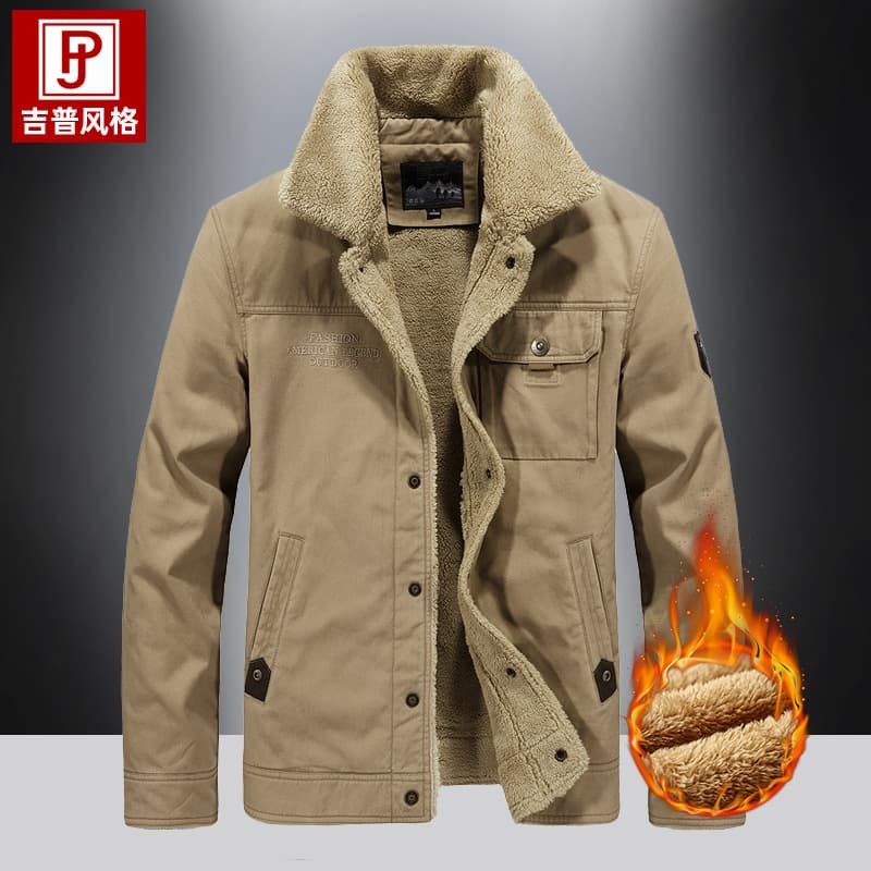 Manufacturer Winter New Fleece-Lined Denim Jacket Men's Cotton Padded Casual Loose Lamb Fleece Lined Thick Coat