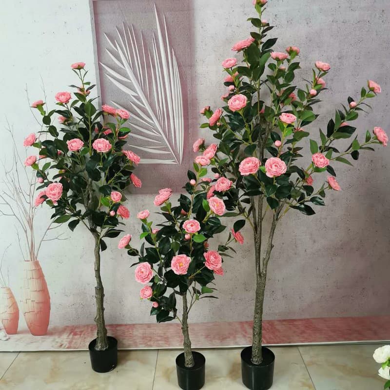 Artificial Camellia Bonsai Tree, Faux Camellia Potted Plant, Fake Greenery, Rose Tree Wholesale