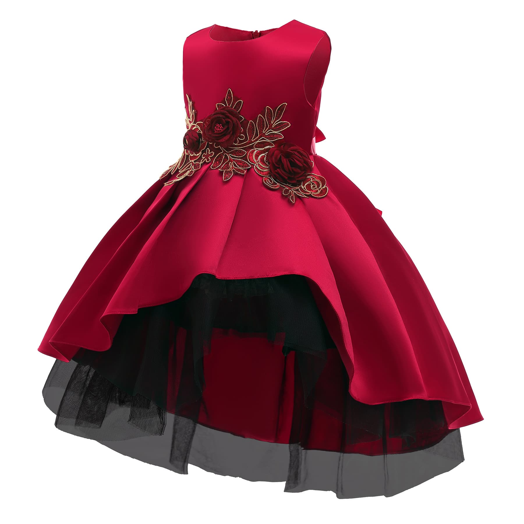 New Children's Dress Vest Gown Princess Dress Red Mesh Tulle Flower Girl Dress Girl Piano Performance Fishtail Dress