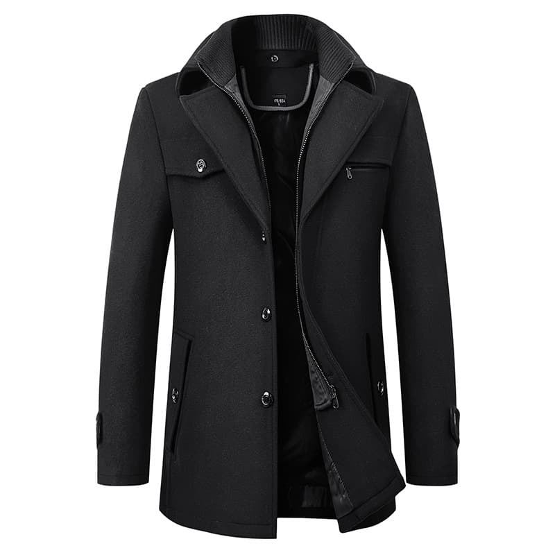 Cross-Border Autumn Winter Double Collar Wool Coat Men's Casual Mid-Length Cotton Thickened Plus Size