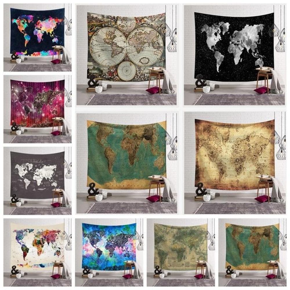 12 Styles World Map Print Tapestry Wall Hanging Home Decor Beach Towel Yoga Mat Shawl Picnic Mat Home Decoration