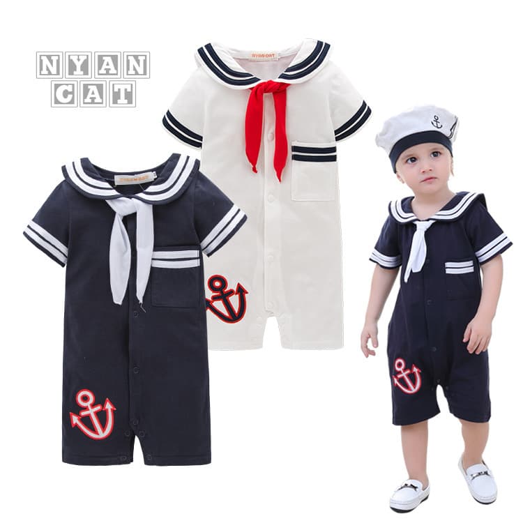 Baby Navy Style Romper Summer Short Sleeve Bodysuit Baby Clothes