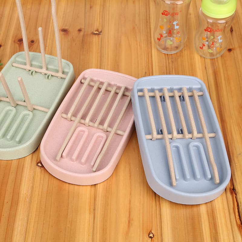 C Small Wheat Straw Bottle Drying Rack, Cup Holder, Baby Bottle and Nipple Storage Rack, Drying Basket