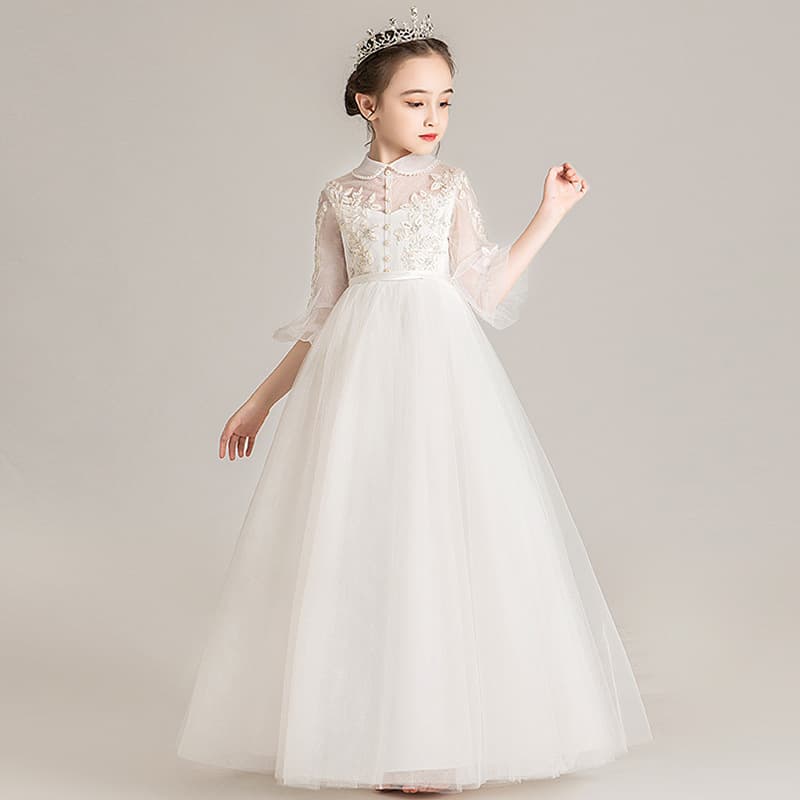 Little Girl Host Princess Dress Summer Puffy Tulle Stylish Evening Gown Girls Birthday Wedding Dress Performance Costume