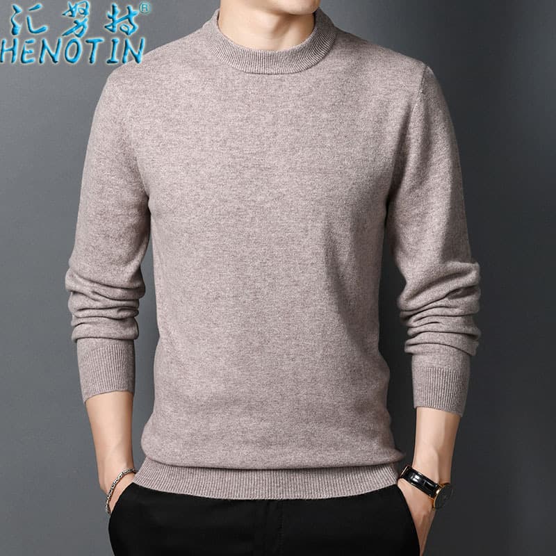 New Men's Autumn/Winter Thick Knit Sweater 100% Pure Wool Men's Clothing Warm Non-Pilling Top