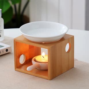 Bamboo Double Circle Aromatherapy Lamp Burner, Ceramic Home Essential Oil Candle Warmer, Cross-Border Amazon, Custom Logo