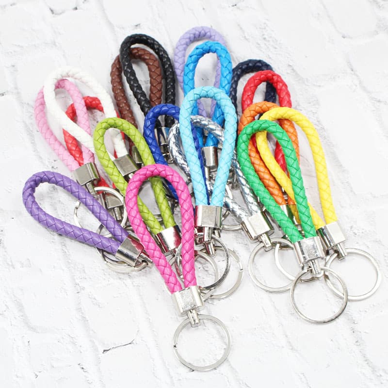 Keychain Pu Leather Woven Rope Bookbag Bus Card Holder Water Bottle Car Key Ring Circle Accessories Small Gift Hanging Rope