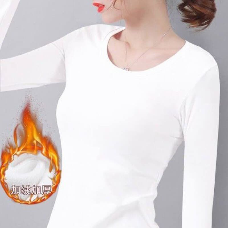 Seamless Base Layer Women's Autumn/Winter New Style Dralon Thermostatic Fleece-Lined Long Sleeve T-Shirt Thin Fleece Heating Fiber Warm Top