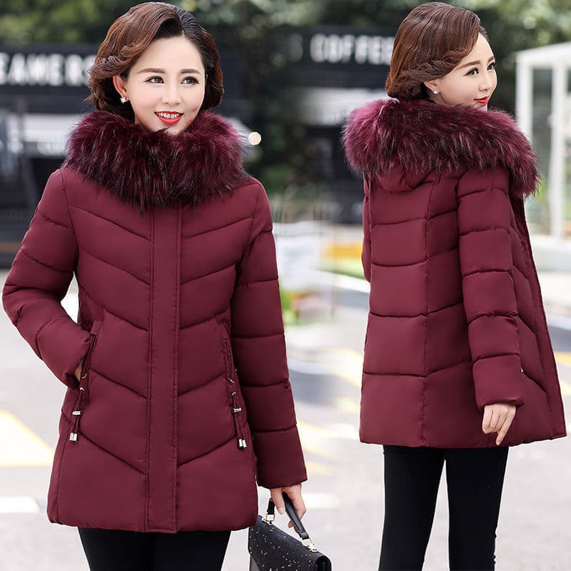 Stylish Cotton Jacket for Women Plus Size Thickened Winter Coat Middle-Aged and Elderly Women's Fashionable Long Sleeve Outerwea