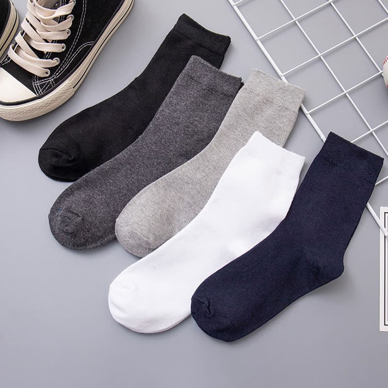 Men's Mid-Calf Breathable Solid Cotton Socks, Odor-Resistant, Moisture-Wicking, Sports Business, Spring Summer, Black White Long Cotton Socks