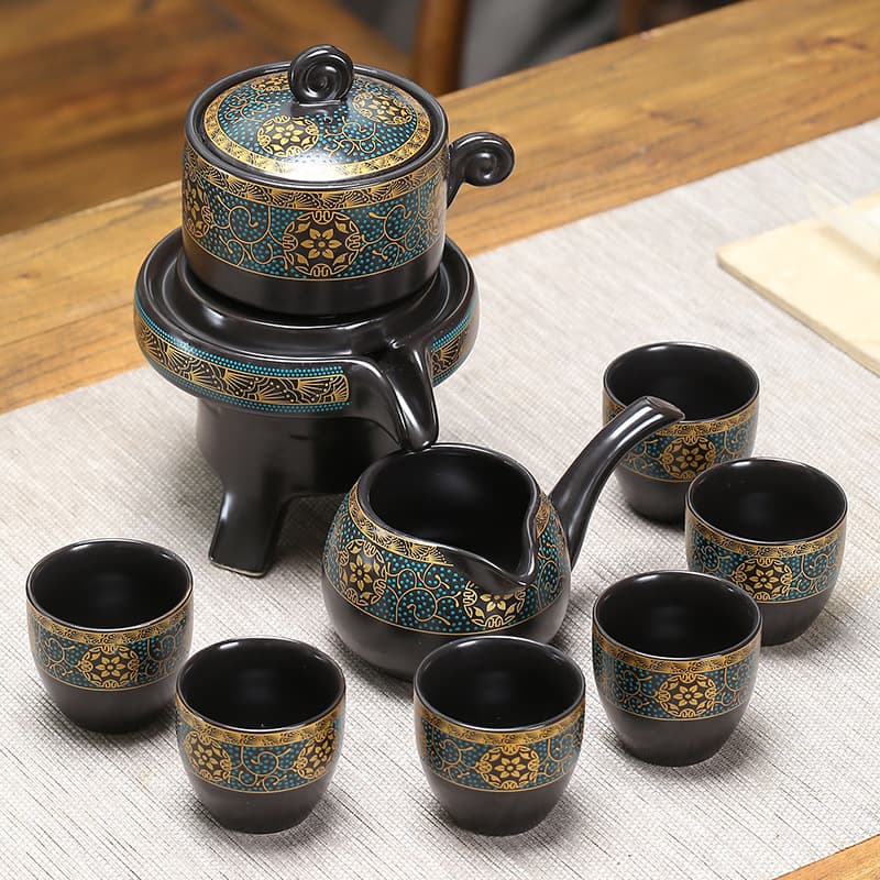 Wisteria flower gilt automatic tea set set yellow gold dragon graphite tea set business souvenir