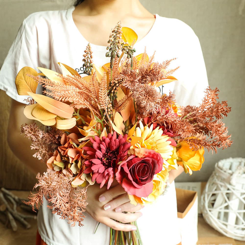 Nordic Cross-Border Decorative Autumn Color Bouquet Artificial Flowers Fake Plants for Wedding Living Room Dining Room Flower Arrangement