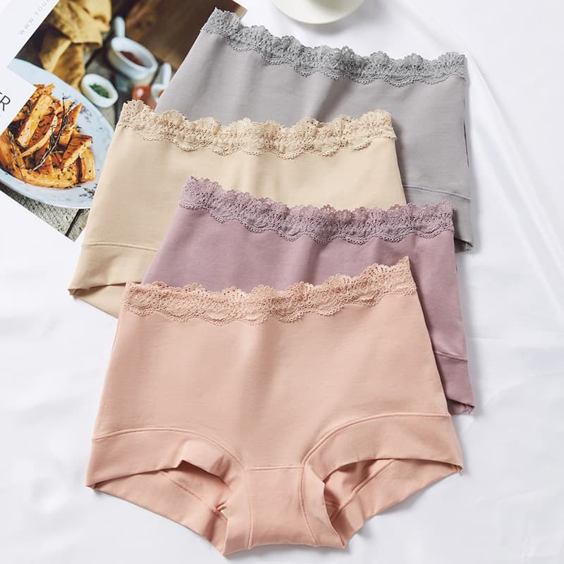 Yahang Manufacturer High-Waist Plus Size Cotton Boxer Briefs Lace Women's Underwear High-Waist Pure Cotton Antibacterial Crotch Japanese-Style Panties