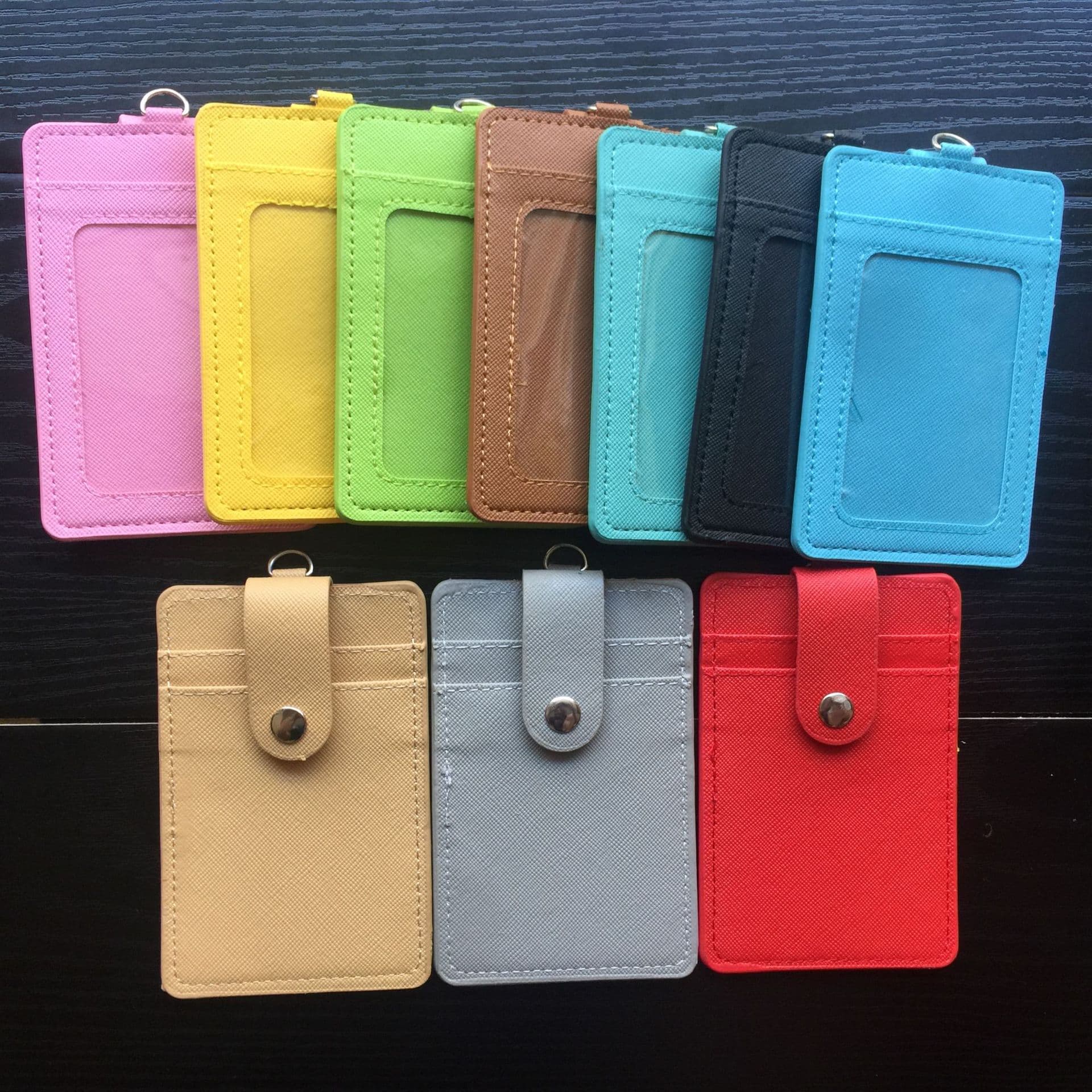 Multi-Slot Colorful Leather Work ID Card Holder Badge Student School Card Meal Card Employee Badge Access Control Bus Pass Holder