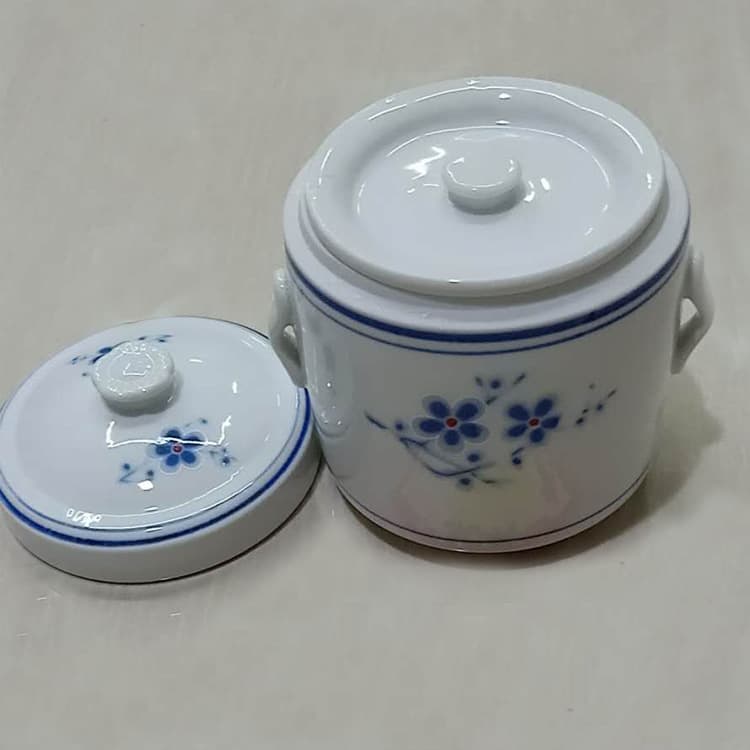 Blue Plum Double-lid Dual-handle Ceramic Stewing Jar for Home Use with Water Bath Steaming