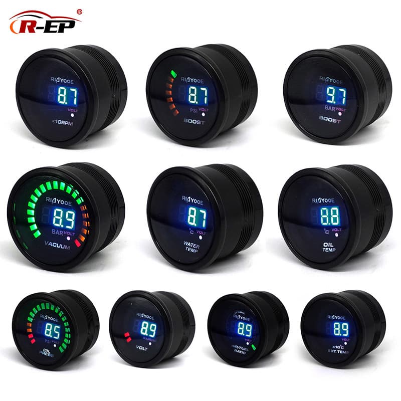 Car Modification Dashboard Tachometer Water Temp Turbo Gauge 52MM Digital Display 2inch 12V 2-in-1 Meter