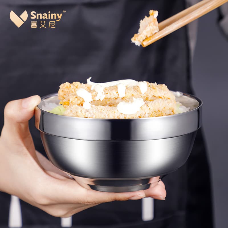 Wholesale 304 stainless steel children's student bowl, anti-fall, heat-insulated, thickened for meals and instant noodles.