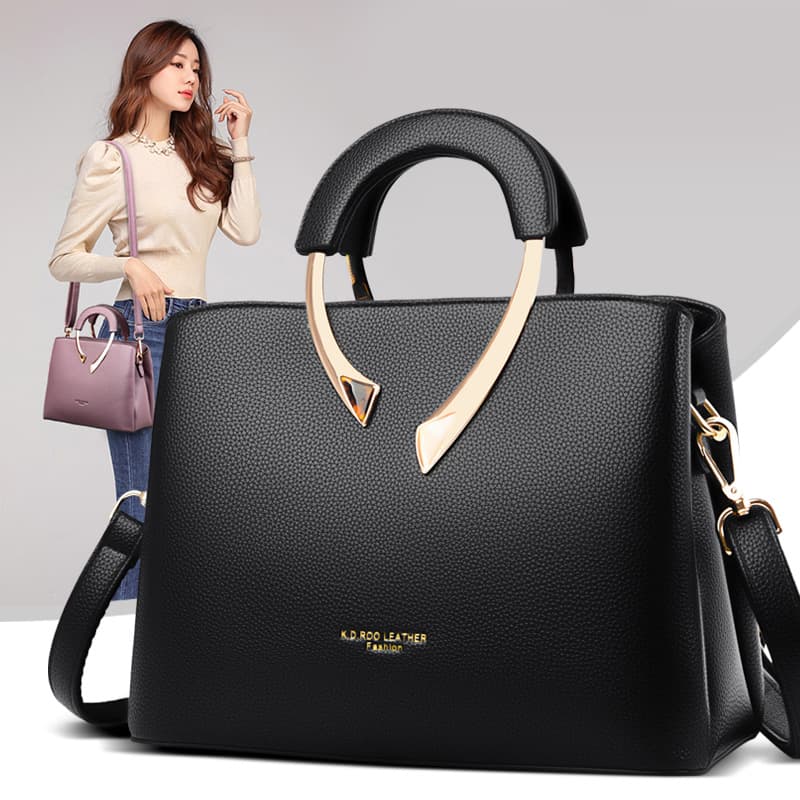 Women's Pu Leather Handbag Shoulder Bag Casual Tote Bag Large Capacity Shopping Zipper Closure Multiple Pockets Black
