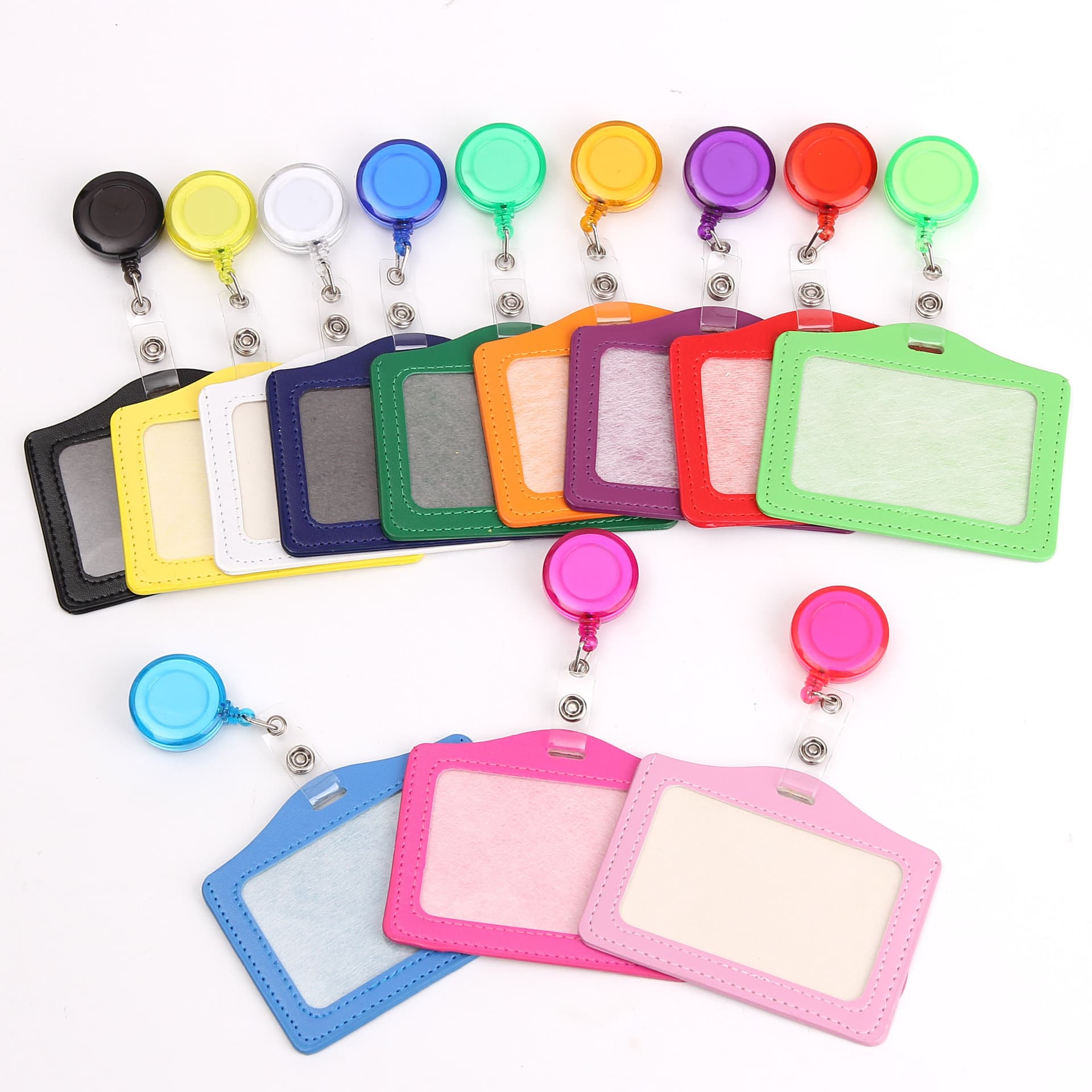 Doctor Nurse Retractable Buckle Work Badge Card Holder PU Faux Leather Bus Card Holder Pull Buckle Factory Brand Work Permit