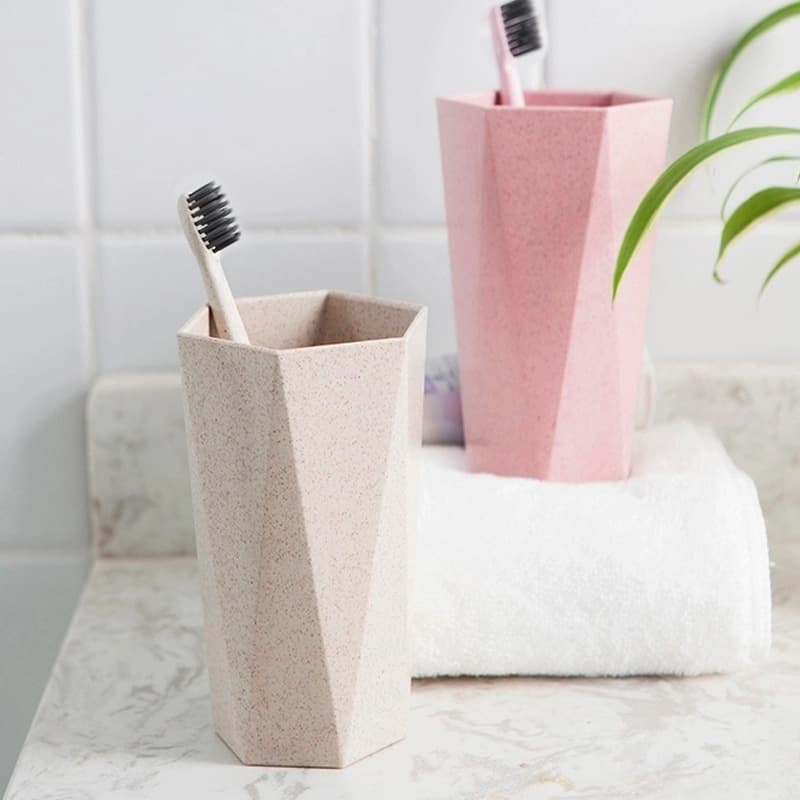 Thickened Wheat Straw Diamond Pattern Cup, Toothbrush and Mouthwash Cup for Home Couples, Wheat-scented Wash Cup Wholesale