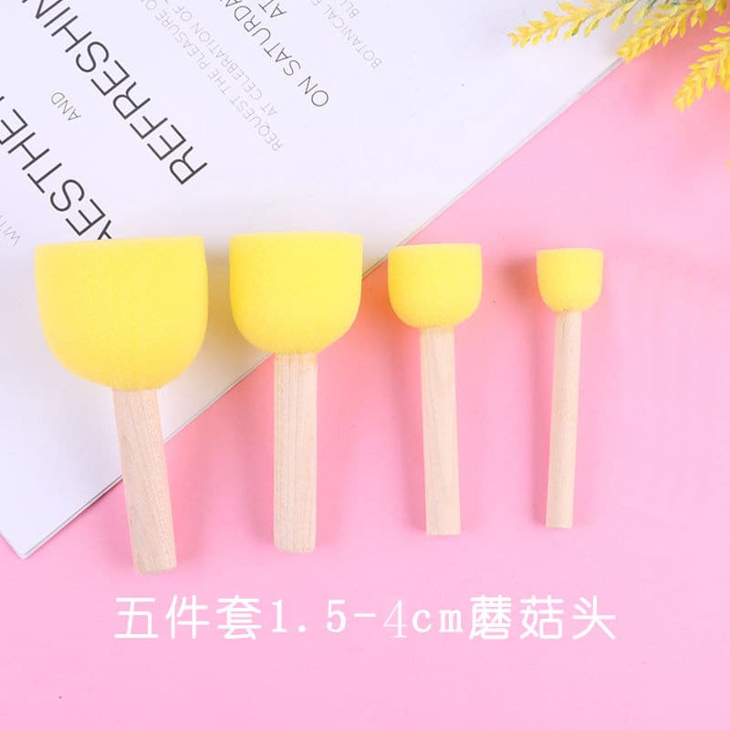 DIY wooden handle sponge brushes, round painting tools for kindergarten children's early education, mushroom head stamp sponge brushes