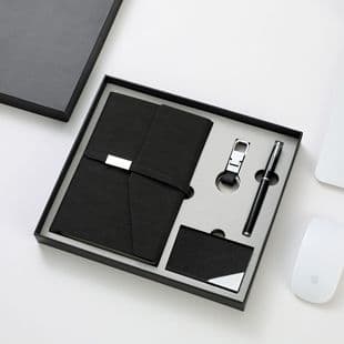 Business Gift Notebook, Card Holder, Keychain Set with Logo, Buckle Notepad Four-Piece Gift Box
