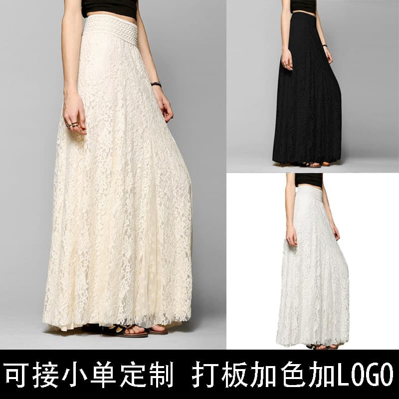 eBay Amazon Europe and America Slim Fit High-Waist Hollow Lace Skirt Mid-Length Flared A-Line Skirt