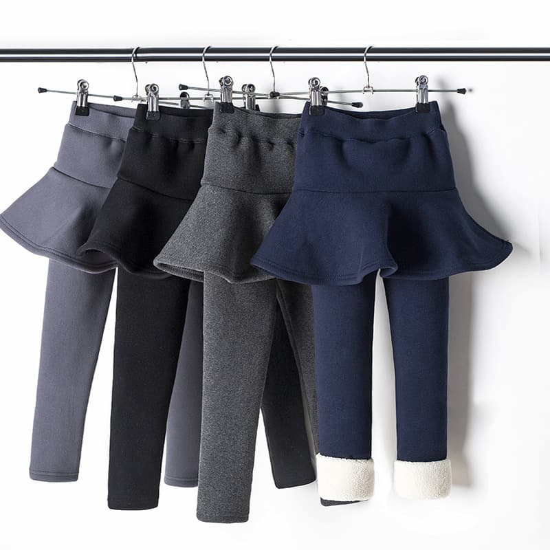 Winter Style Kids' Pants Girls' Fleece-Lined Thick Leggings Winter Fake Two-Piece Skirt Pants Mid-Child Solid Color Pure Cotton Pants