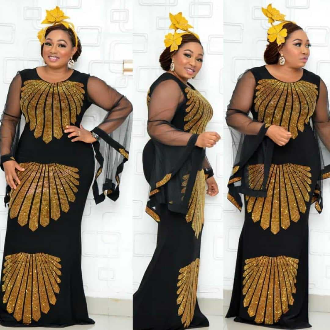Foreign trade African style dress with flared sleeves, rhinestone embellishments, bodycon body, fishtail, plus size stretch maxi skirt, source of goods.