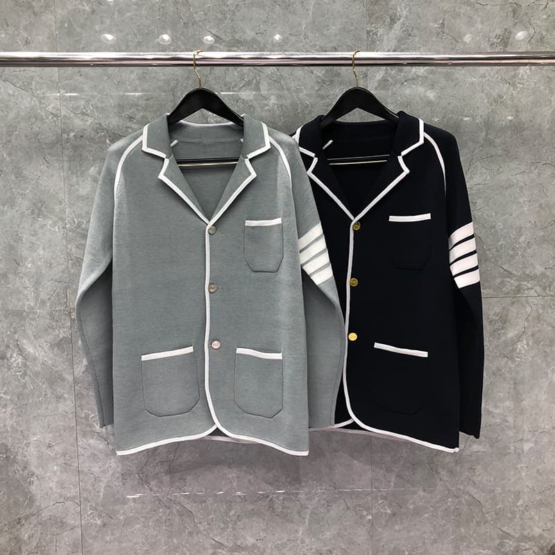 Dongguan Brand Factory Direct tb Blazer College Style Knit Cardigan Small Suit Contrast Stripe Blazer Fashion