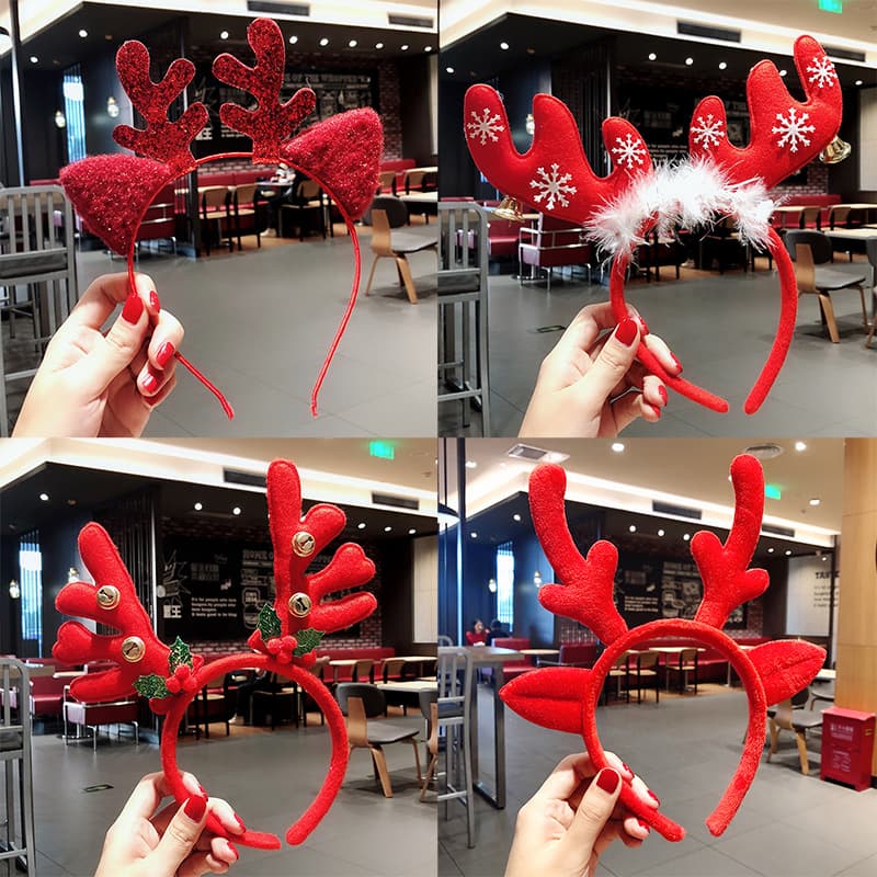 Christmas Decorative Velvet Antler Headband with Shiny Sequins for Adults And Children Christmas Costume Accessory American Country Style