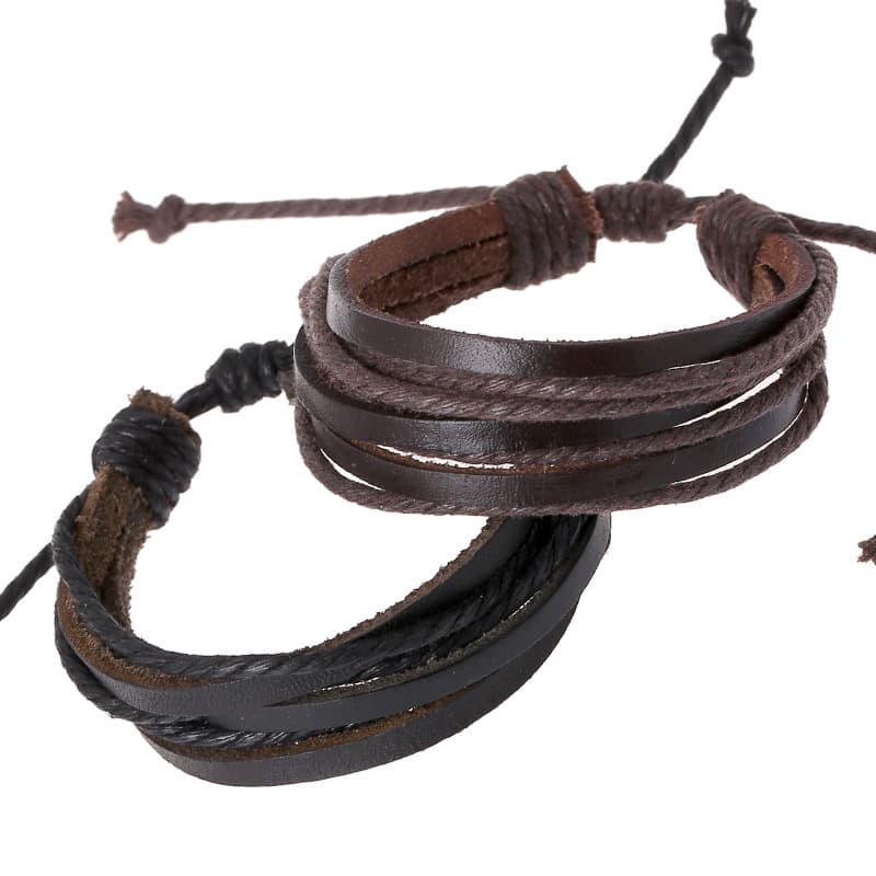 AliExpress Hot Selling Braided Cowhide Bracelet Rope Promotional Gift Accessories Vintage Hemp Rope Multi-Layer Genuine Leather Bracelet