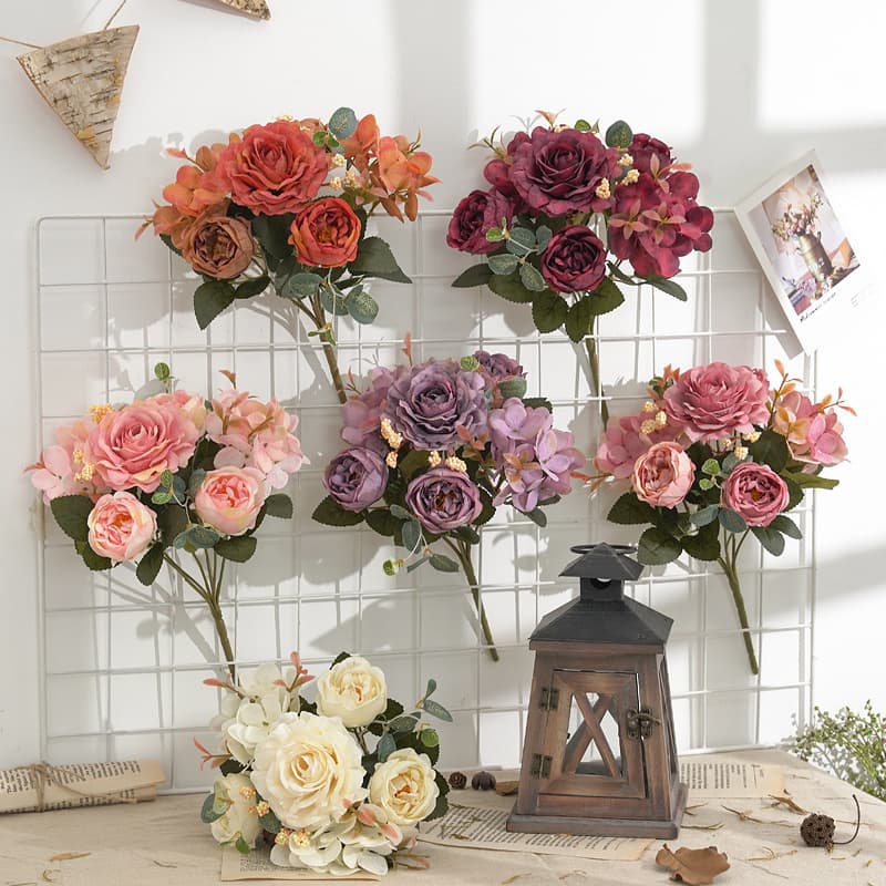 European Vintage Hydrangea Bouquet Core Peony Artificial Flowers Silk Flowers Decorative For Wedding Staircase