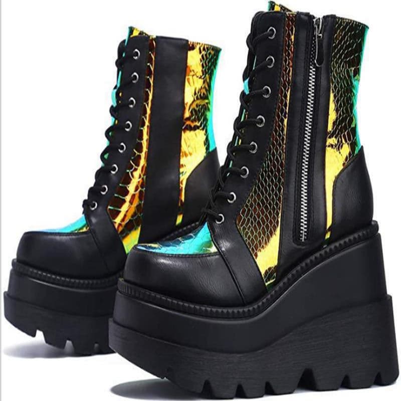 Cross-border Trade Ankle Boots 2022 Bestseller Autumn Winter Leather Boots High-top Platform Shoes for Women Ultra-high Heel Wedge Large Size Women's Shoes
