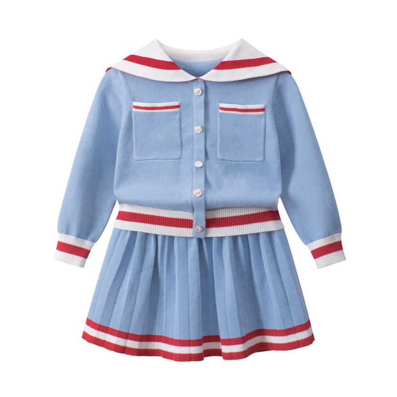 Fashionable Korean Style Knitted Sweater Set Short Skirt for Girls Autumn Winter Soft Cotton Long Sleeve Princess Print