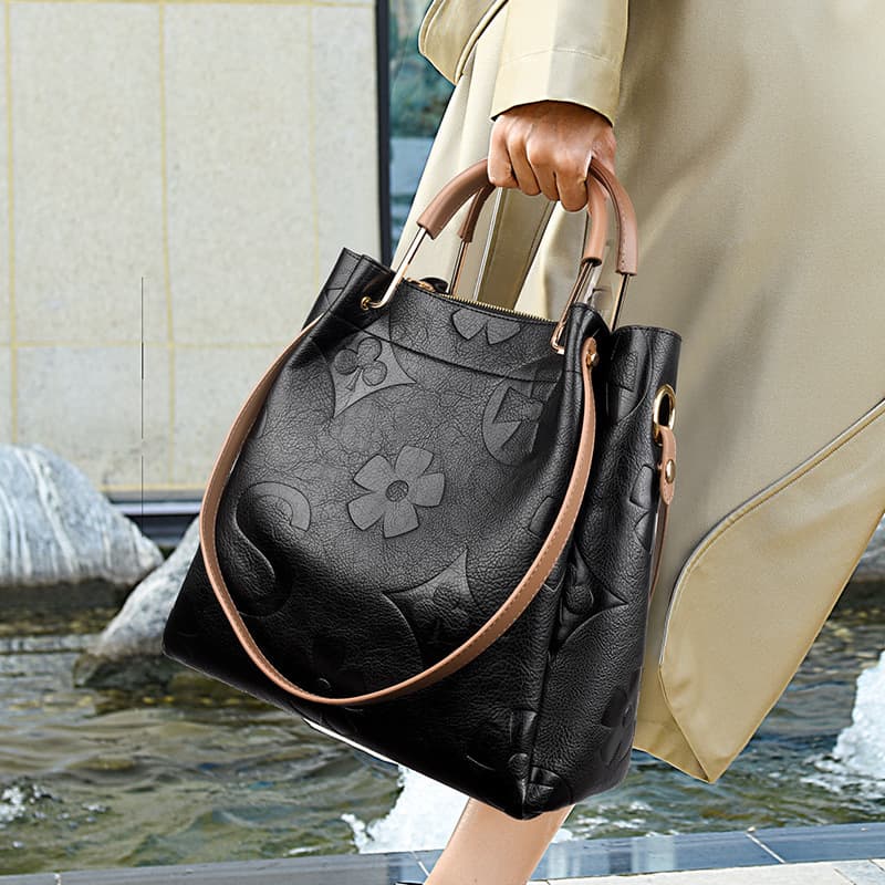 Summer Fashion Floral Embossed Ladies Handbag Vintage Large Capacity Crossbody Bucket Bag Women's Tote Bag For Summer