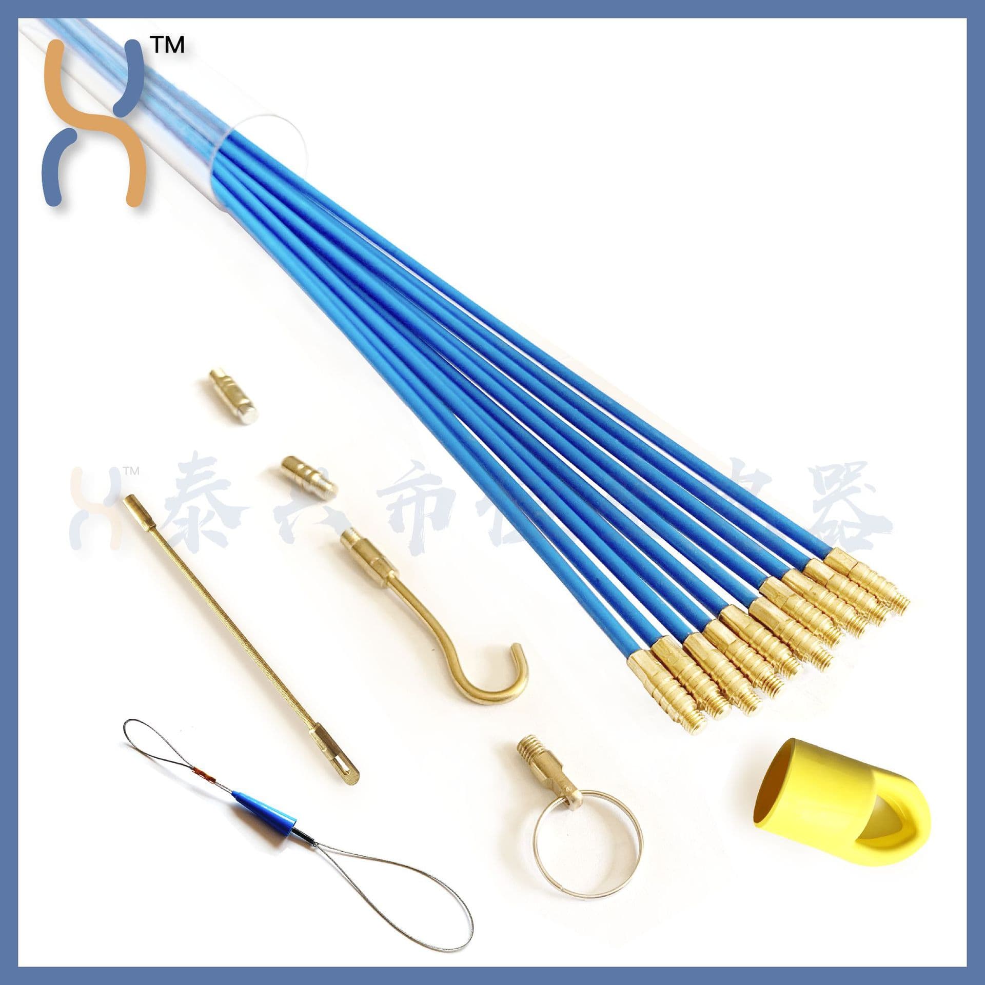 [Any Length] Electrician Blue Fiberglass Wire Pulling Rod, Connectable Transparent Conduit Rod, Wall Penetration Wire, Connectable
