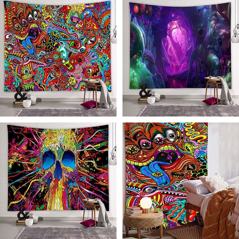 Factory Direct Psychedelic Tapestry Wall Hanging Printed Home Dorm Bedroom Decor Hippie Style Fabric