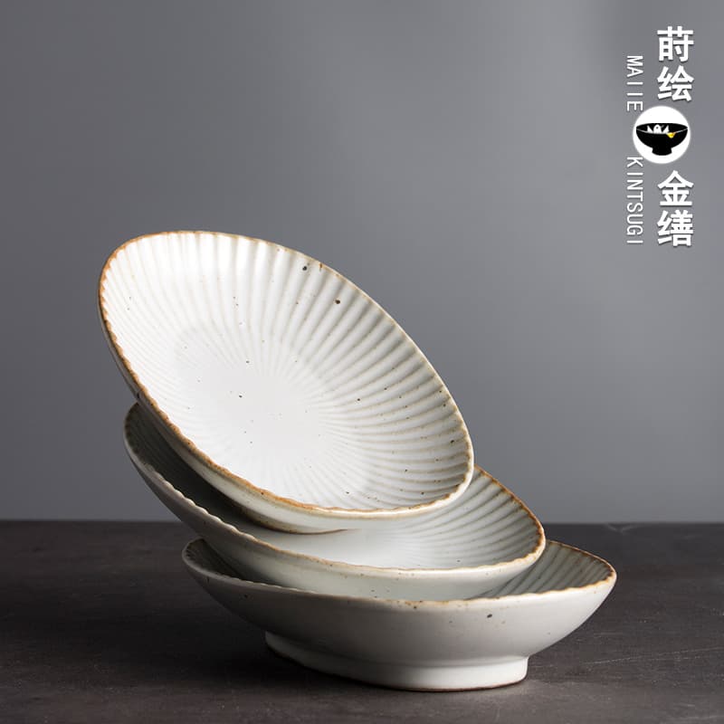 Japanese tableware handmade stoneware dinner plate home plate ceramic dinner plate creative retro Jingdezhen dish steak plate