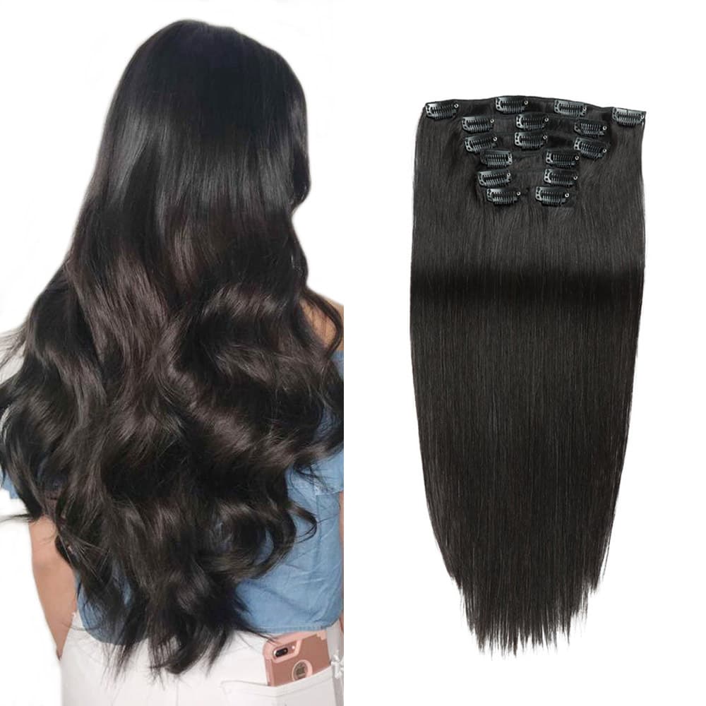 Cross-border clip hair real hair# 1B women's seven-piece set Clipinhairextensions manufacturers full box wig