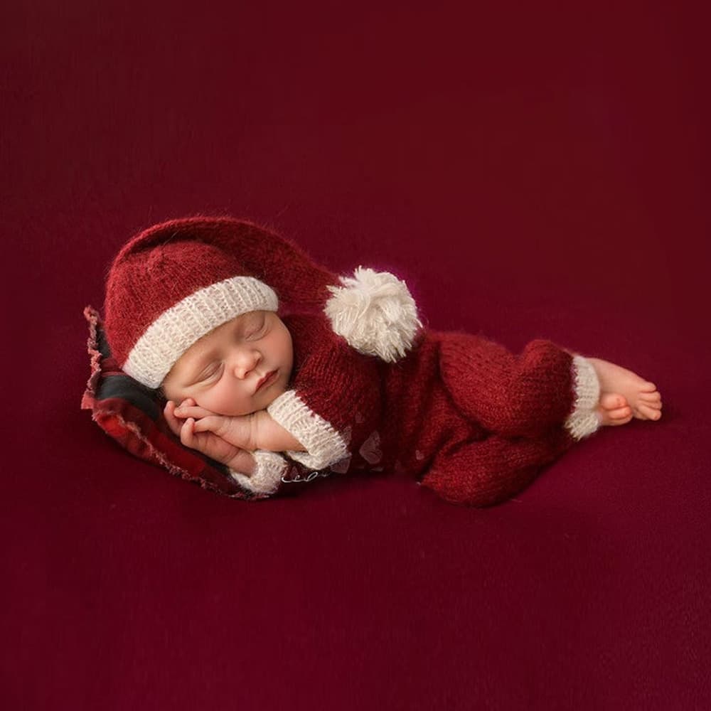 Cross-border 2020 Newborn Photography Outfit Christmas Theme Mohair Hat + Romper Set